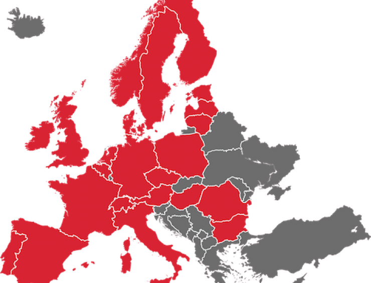 eine rot-graue Karte von Europa